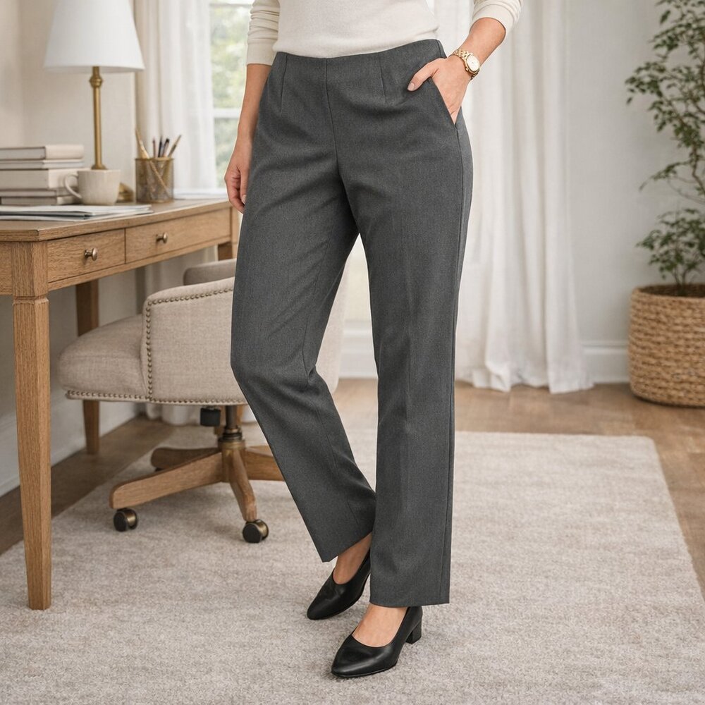 Talbots Petites Size 12 Gray Dress Pants Straight Career Office Stretch Slacks